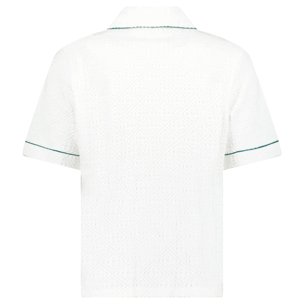 Casablanca White Towelling Monogram Short Sleeve Shirt with Green Piping