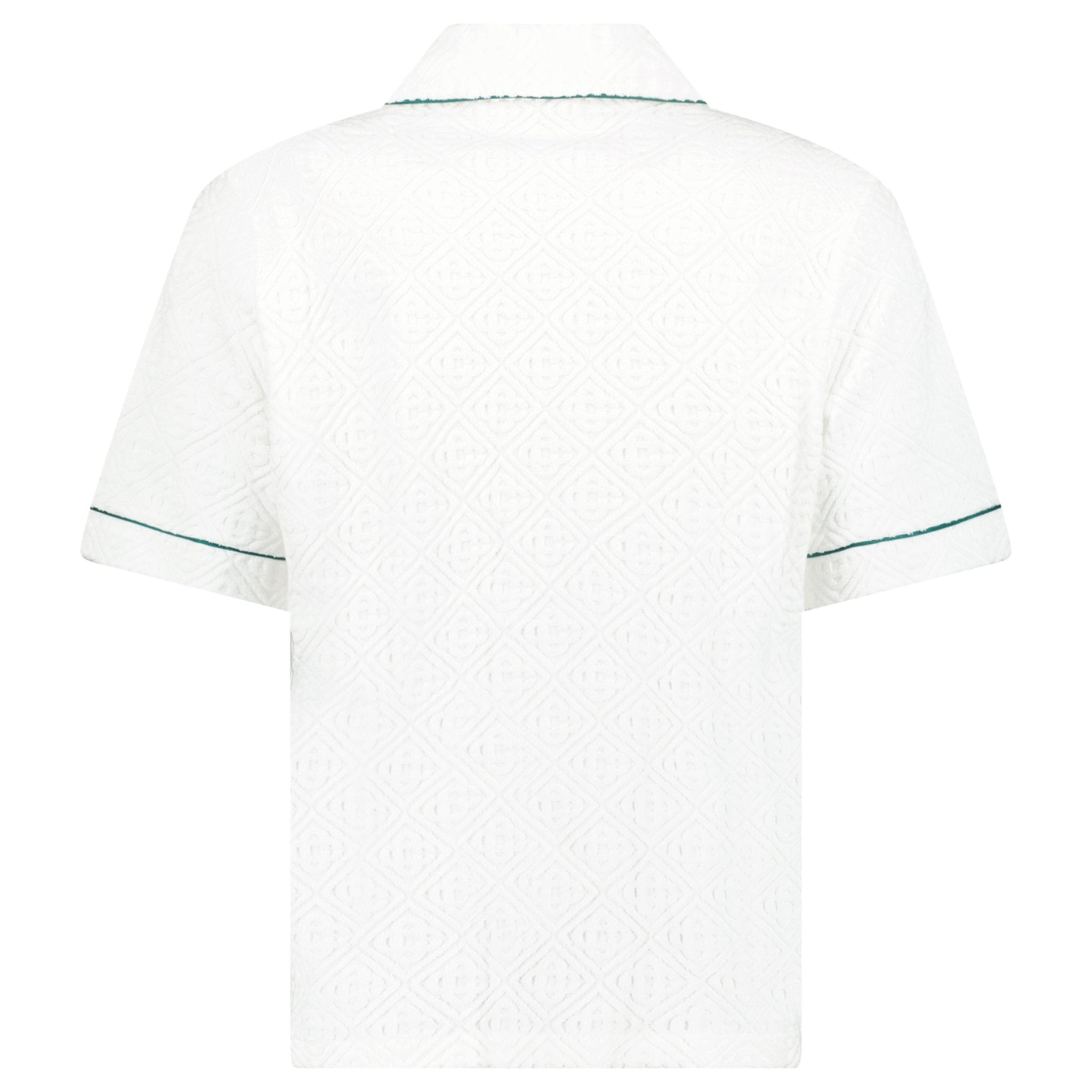 Casablanca White Towelling Monogram Short Sleeve Shirt with Green Piping