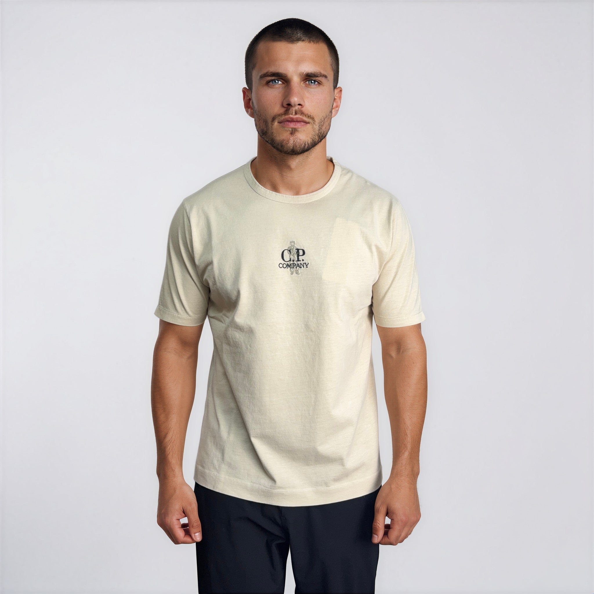 CP Company 1020 Jersey Short Sleeve Embroidery T-Shirt in Beige