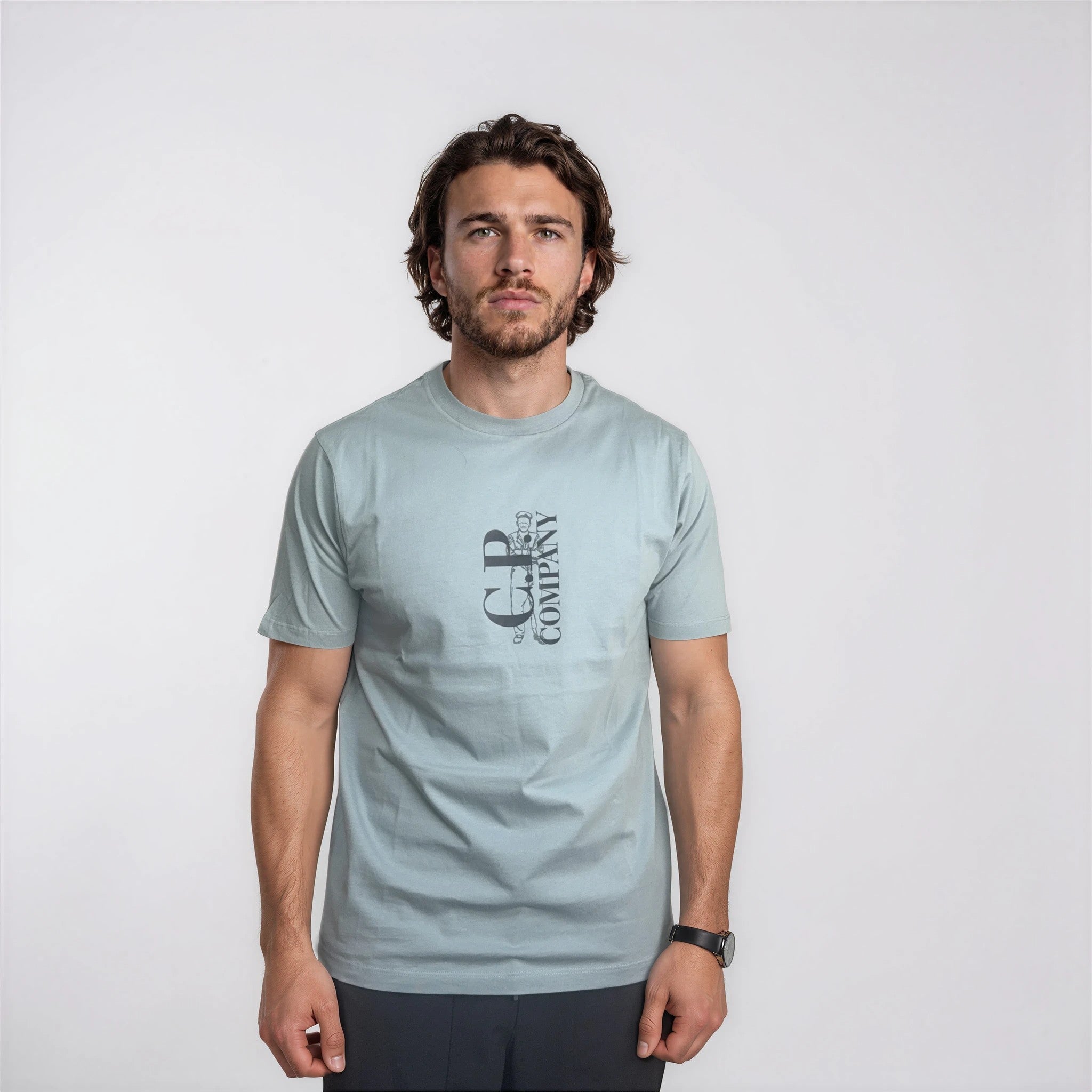 CP Company 30/1 Jersey Short Sleeve Printed T-Shirt in Blue