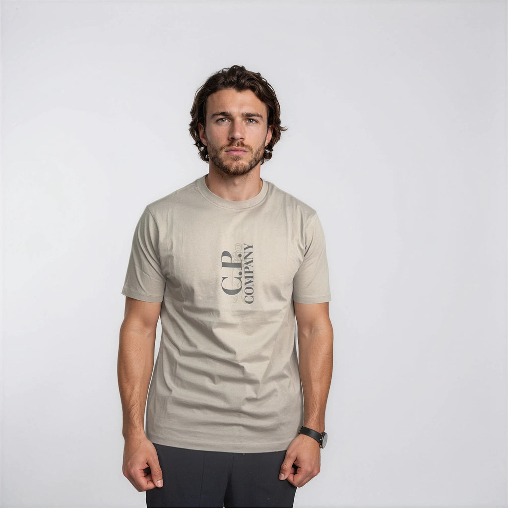 CP Company 30/1 Jersey Short Sleeve Printed T-Shirt in Dove Grey
