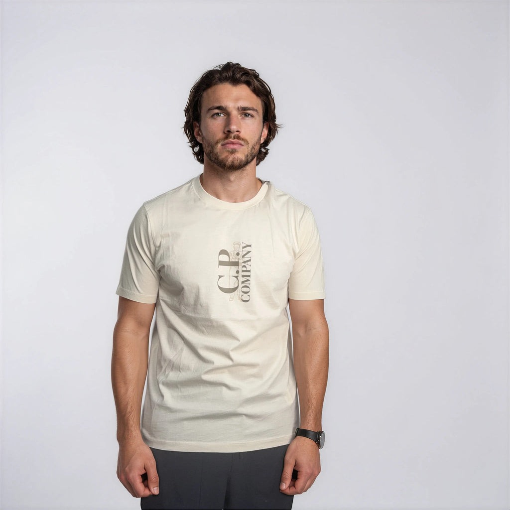 CP Company 30/1 Jersey Short Sleeve Printed T-Shirt in Gauze White
