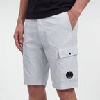CP Company 50 Fili Lens Cargo Shorts in Blue Fox
