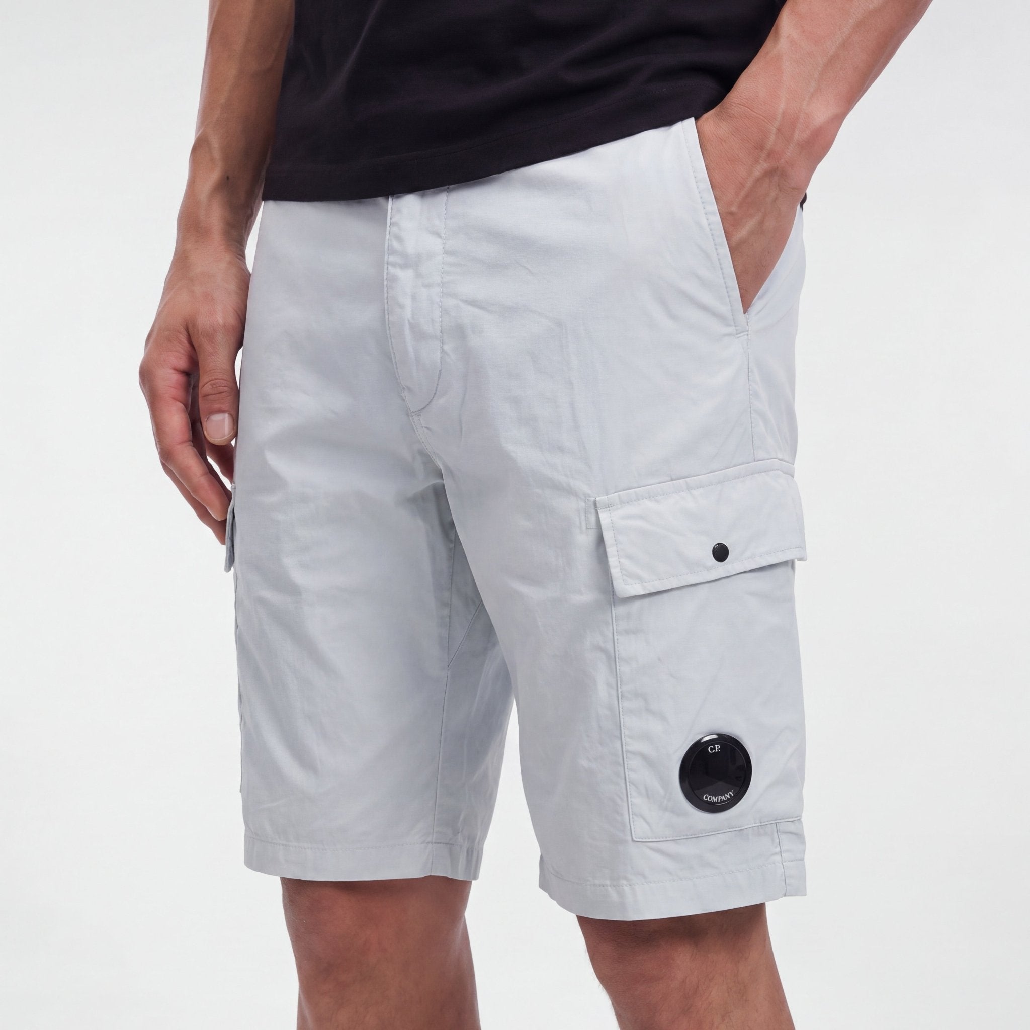 CP Company 50 Fili Lens Cargo Shorts in Blue Fox