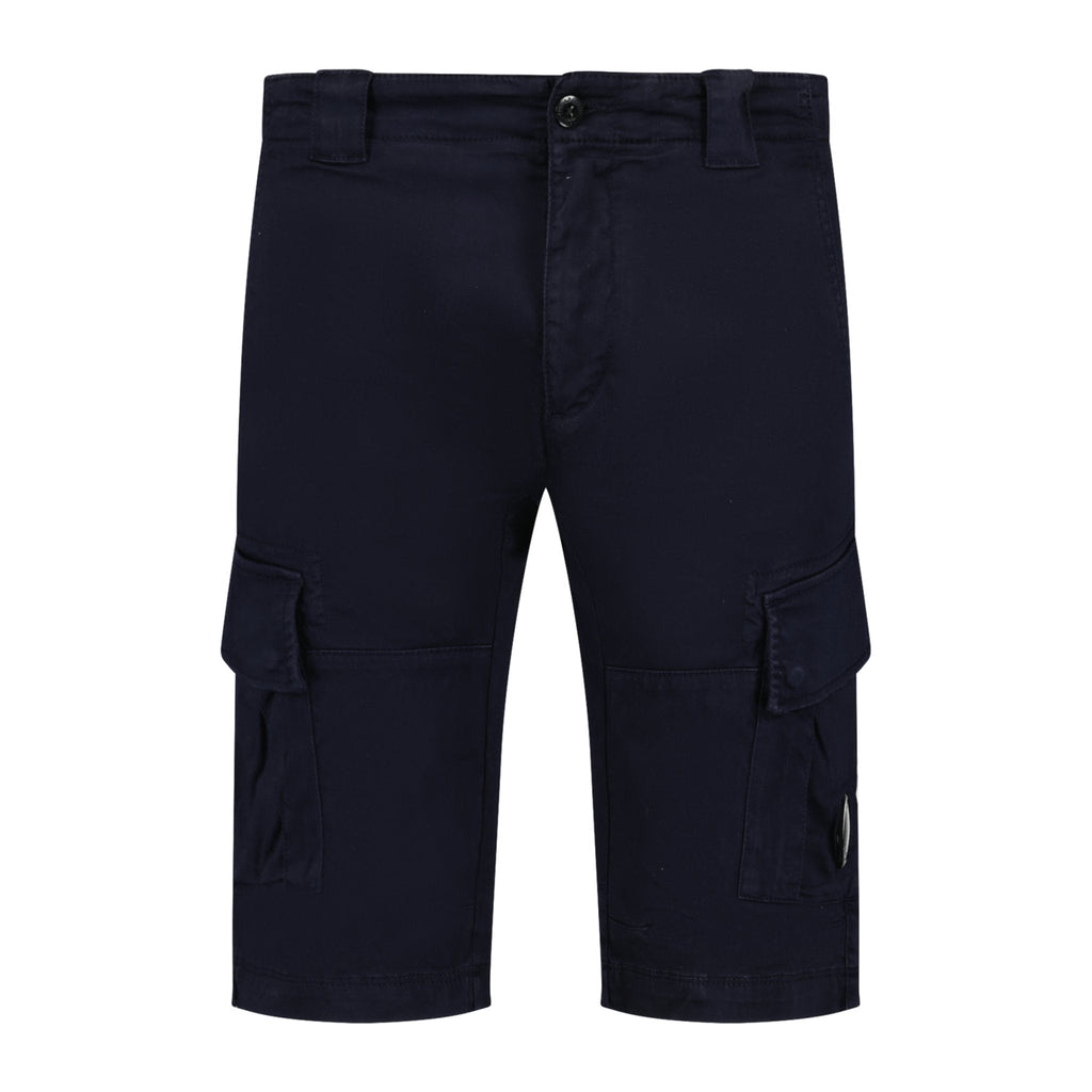 CP Company Stretch Sateen Cargo Lens Shorts in Total Eclipse