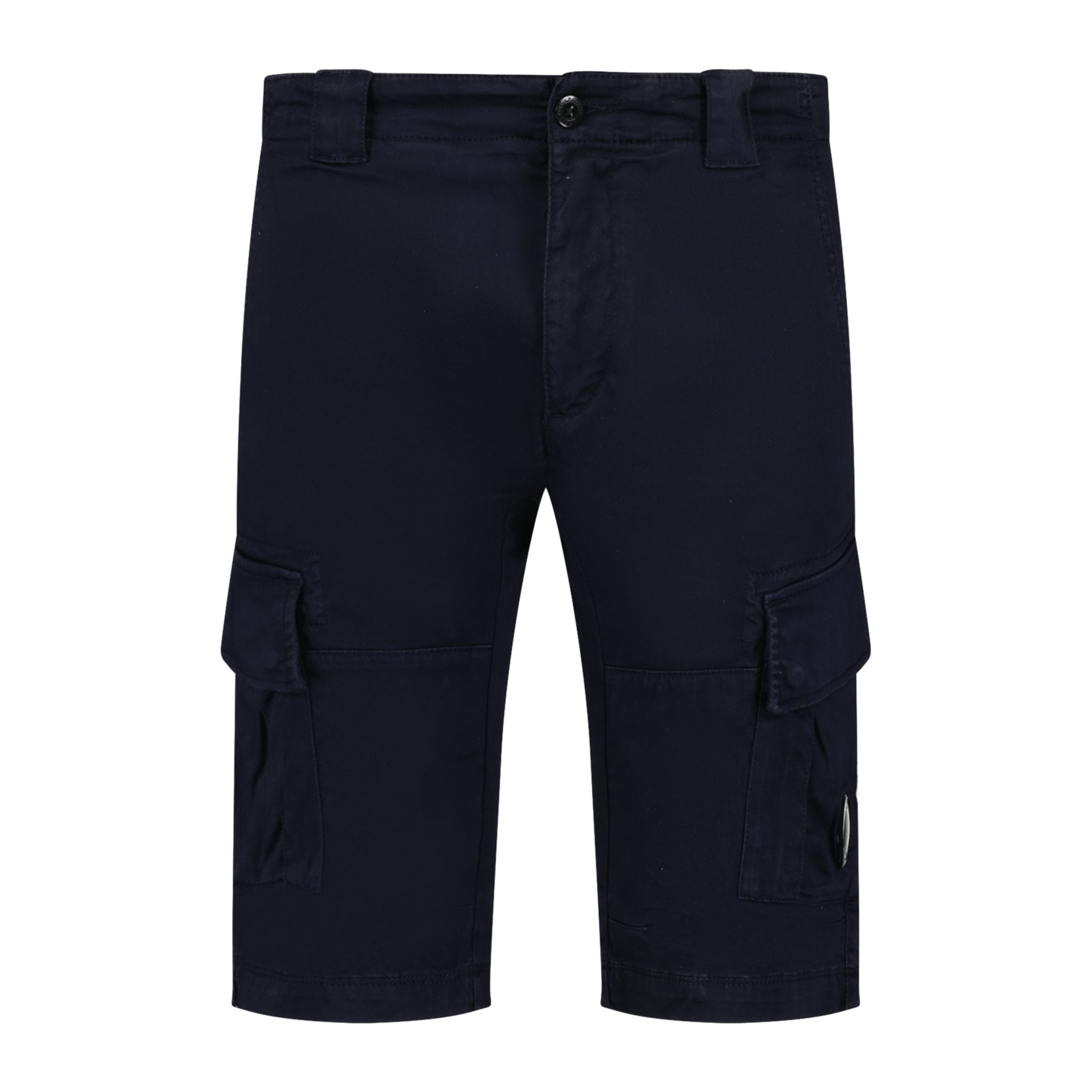 CP Company Stretch Sateen Cargo Lens Shorts in Total Eclipse