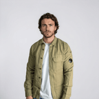 CP Company Broken Linen/Cotton Overshirt in Sage Green