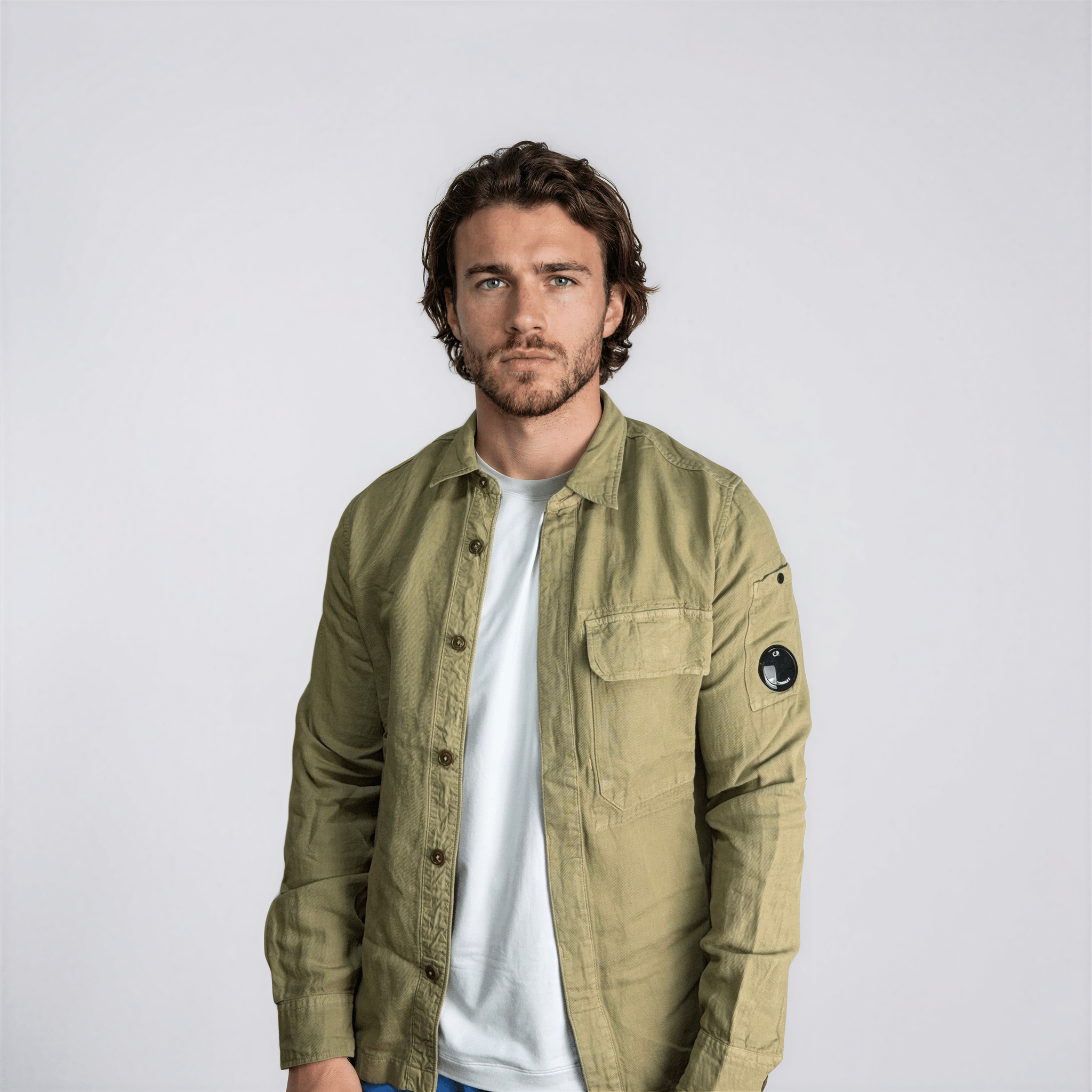 CP Company Broken Linen/Cotton Overshirt in Sage Green
