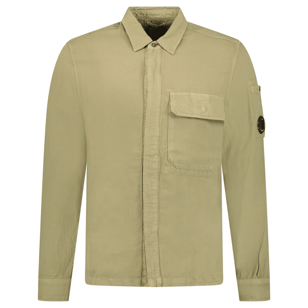 CP Company Broken Linen/Cotton Overshirt in Sage Green