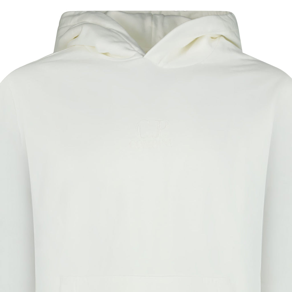 CP Company Brushed Emerised Diagonal Fleece Hoodie in White