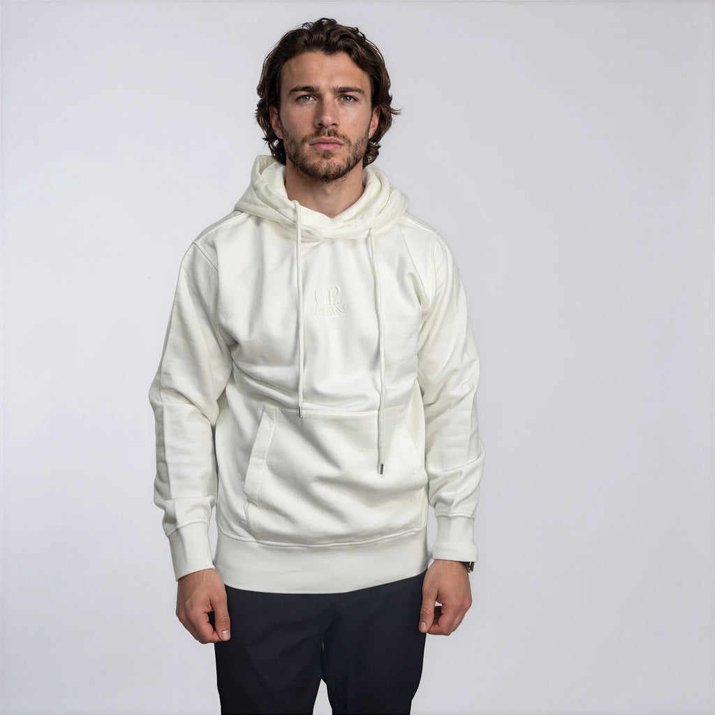 CP Company Brushed Emerised Diagonal Fleece Hoodie in White