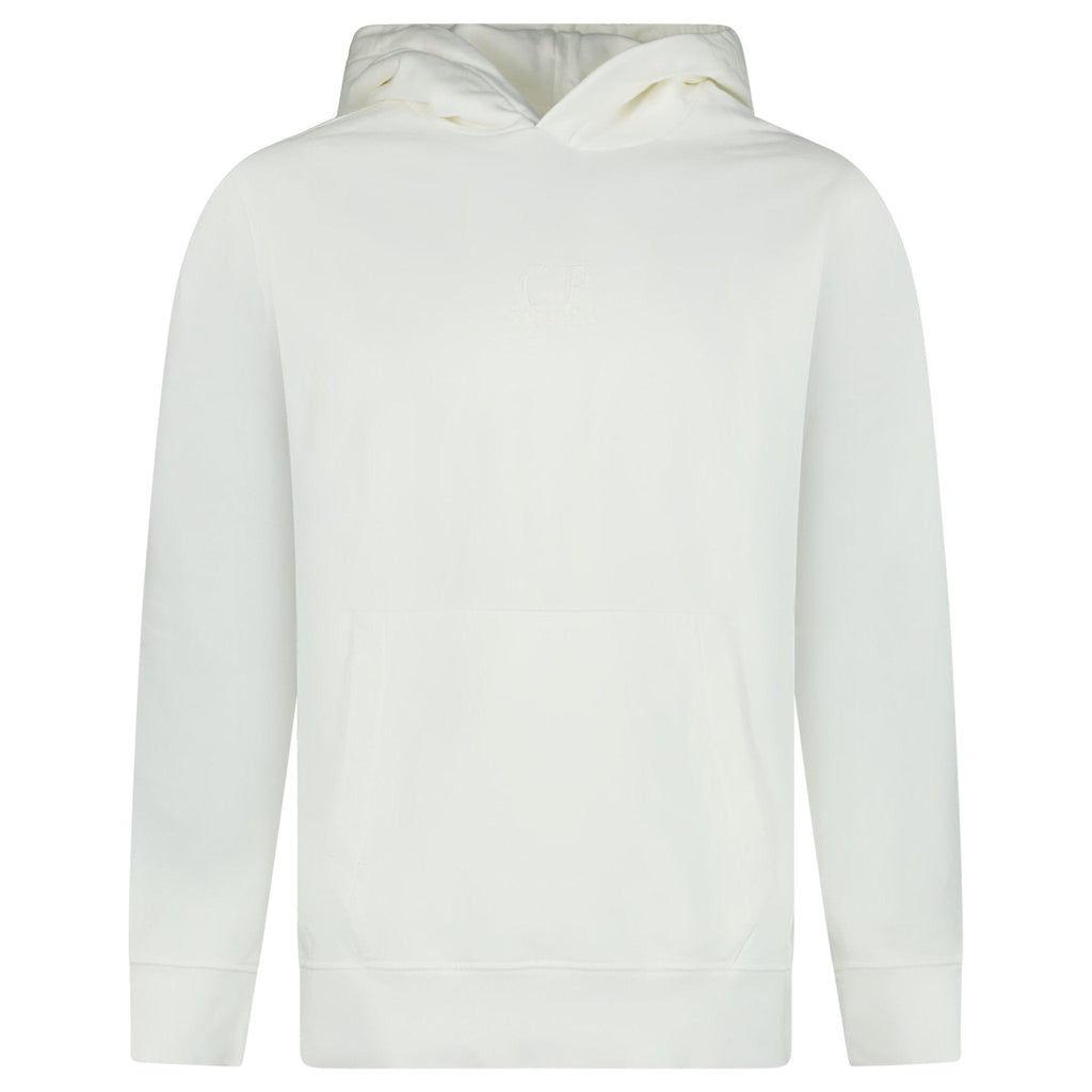 CP Company Brushed Emerised Diagonal Fleece Hoodie in White