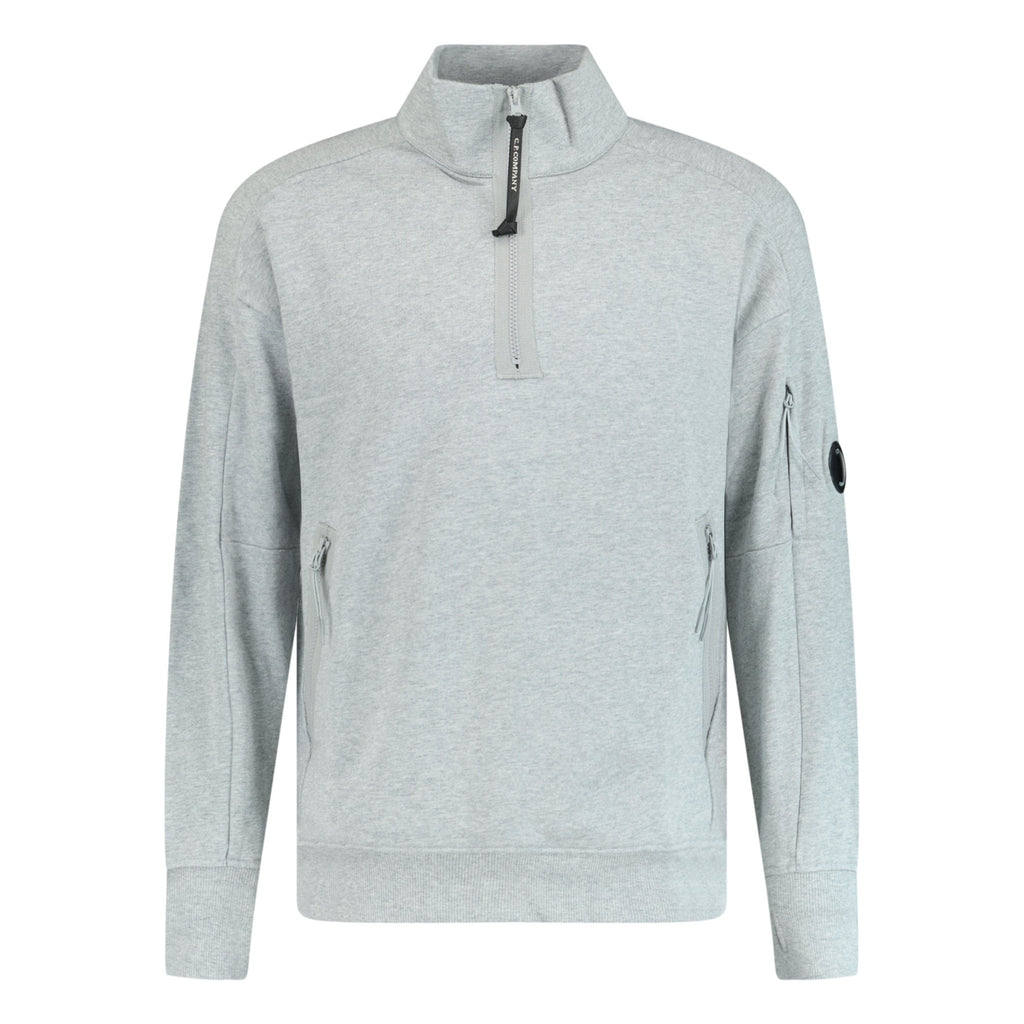CP Company Collar 1/4 Zip Diagonal Raised Fleece Grey Melange