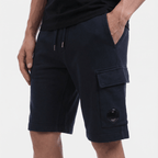CP Company Cotton Diagonal Fleece Cargo Sweat Shorts in Navy Blue