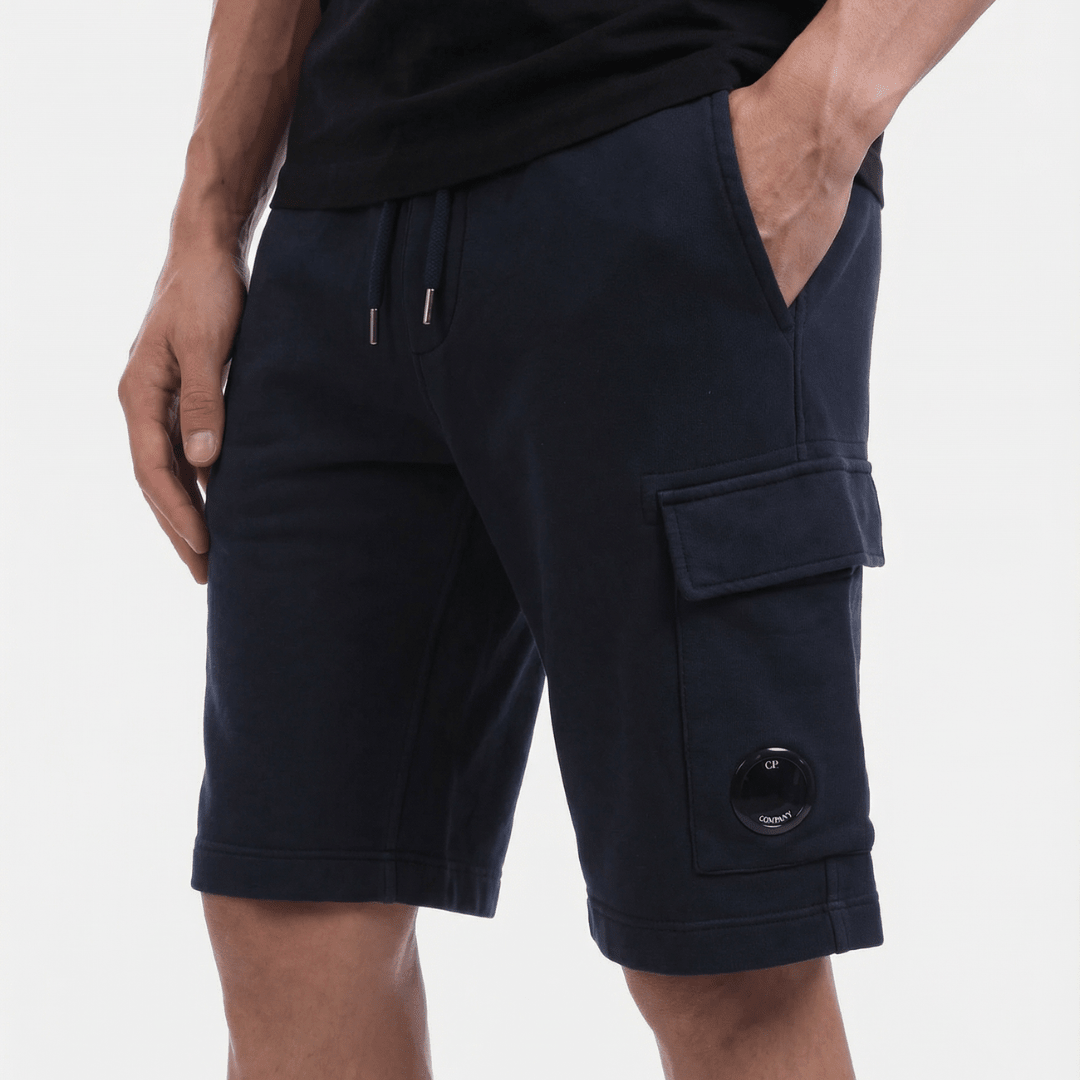 CP Company Cotton Diagonal Fleece Cargo Sweat Shorts in Navy Blue
