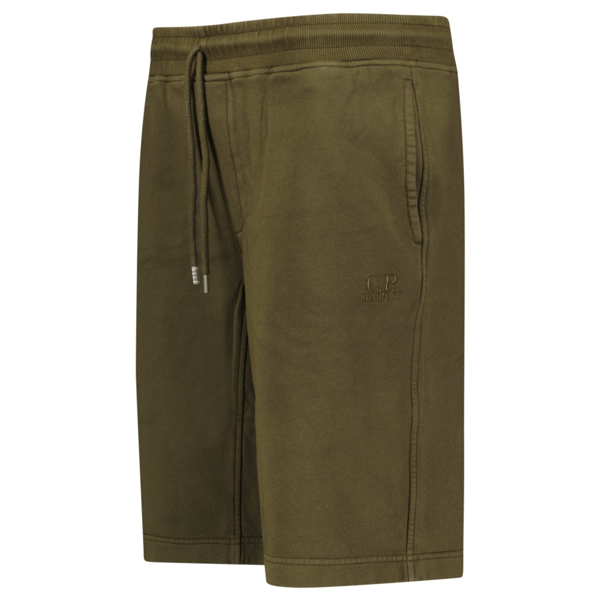 CP Company Cotton Diagonal Fleece Logo Bermudas in Ivy Green