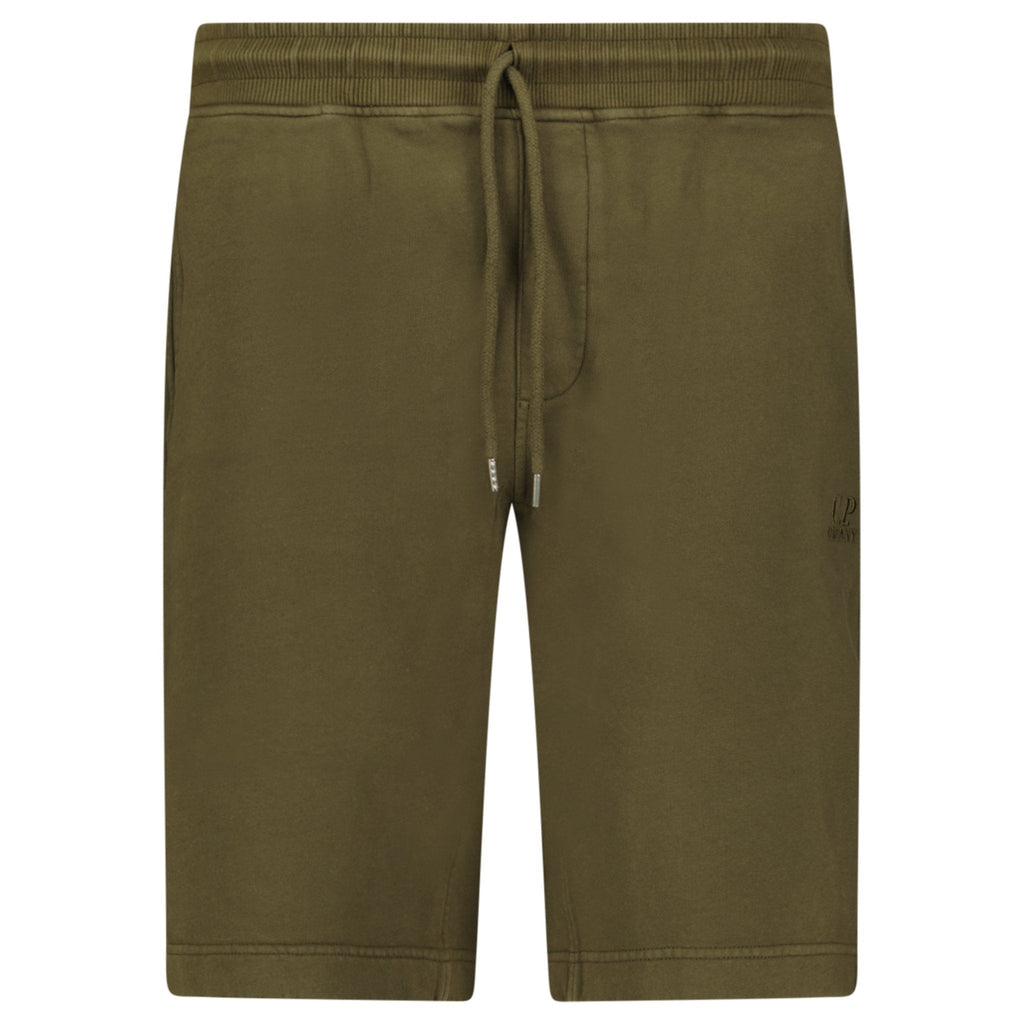 CP Company Cotton Diagonal Fleece Logo Bermudas in Ivy Green