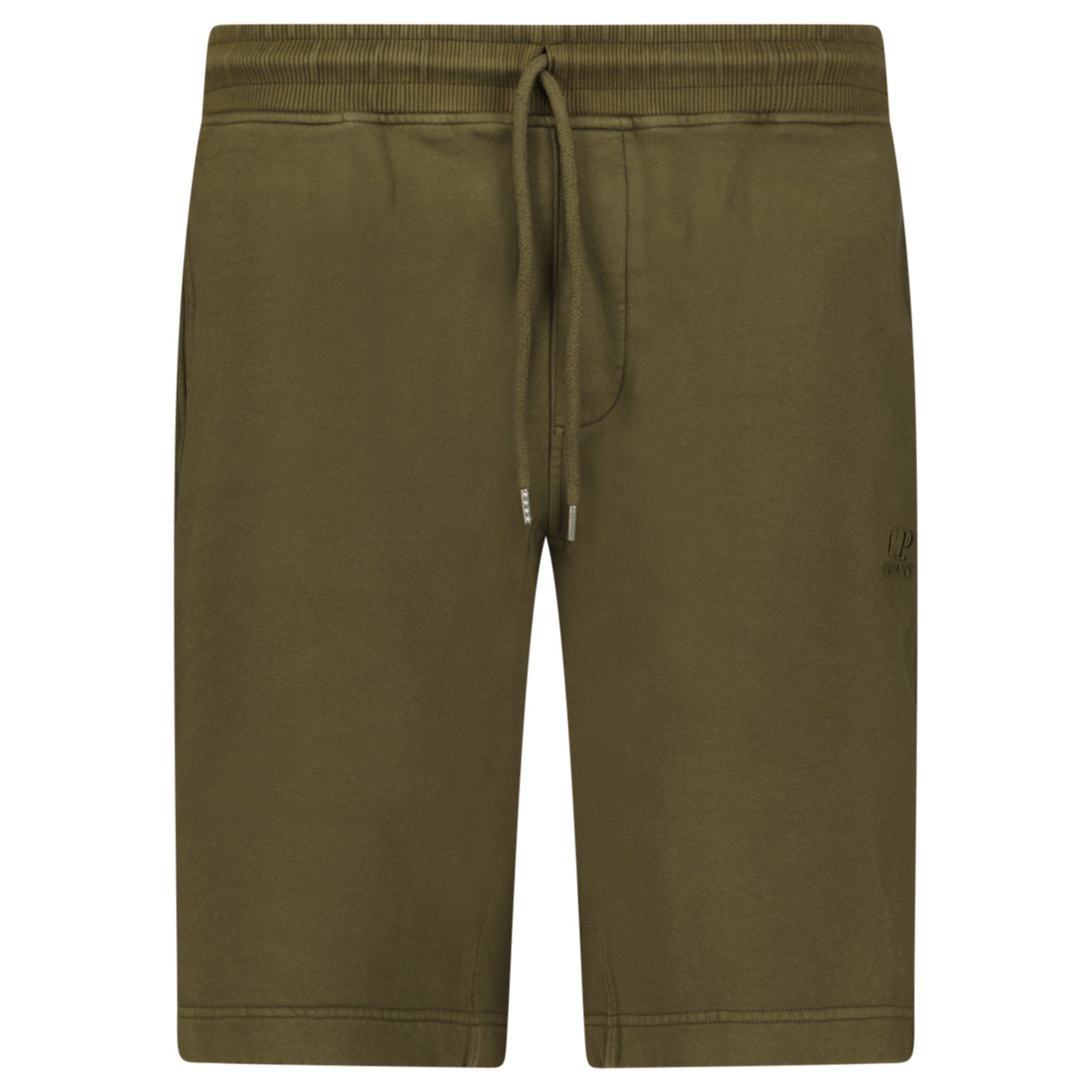 CP Company Cotton Diagonal Fleece Logo Bermudas in Ivy Green