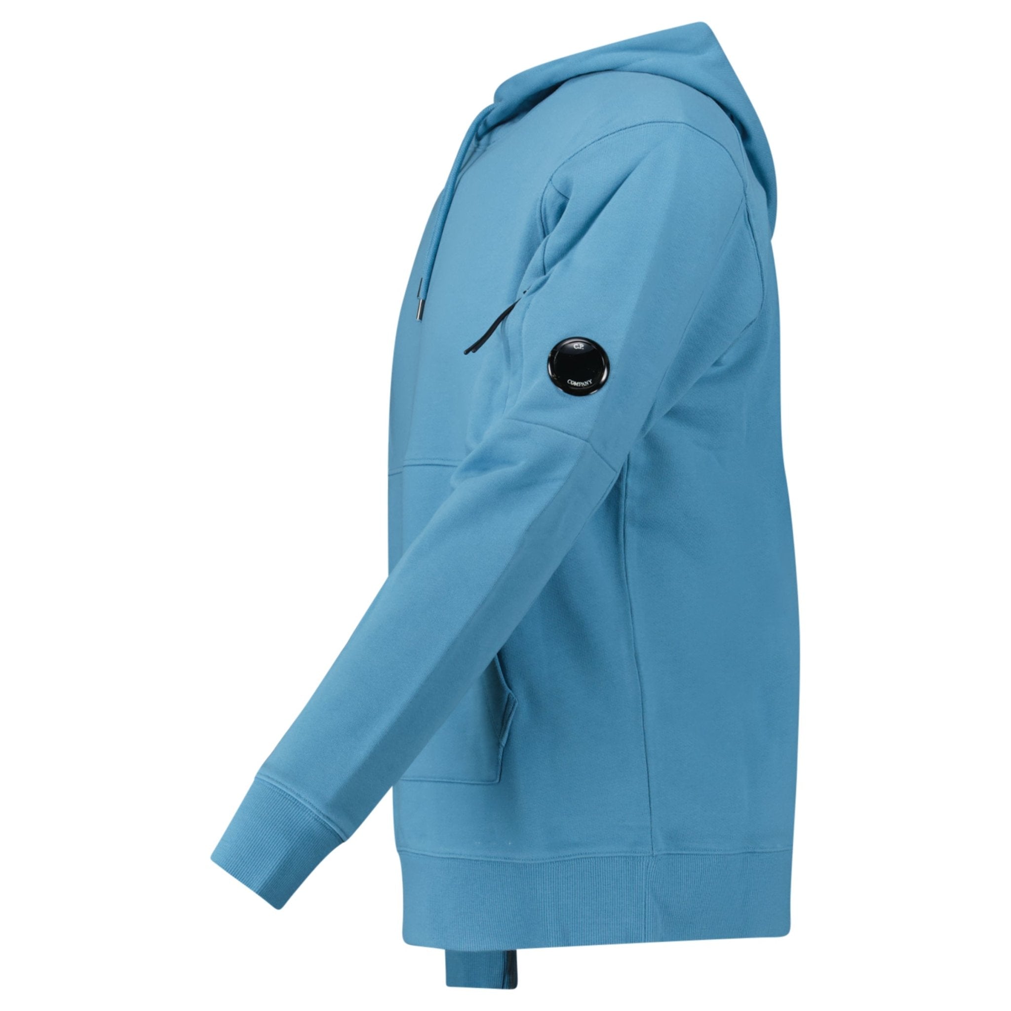 CP Company Diagonal Raised Fleece Hooded Lens Sweatshirt in Aegean Blue