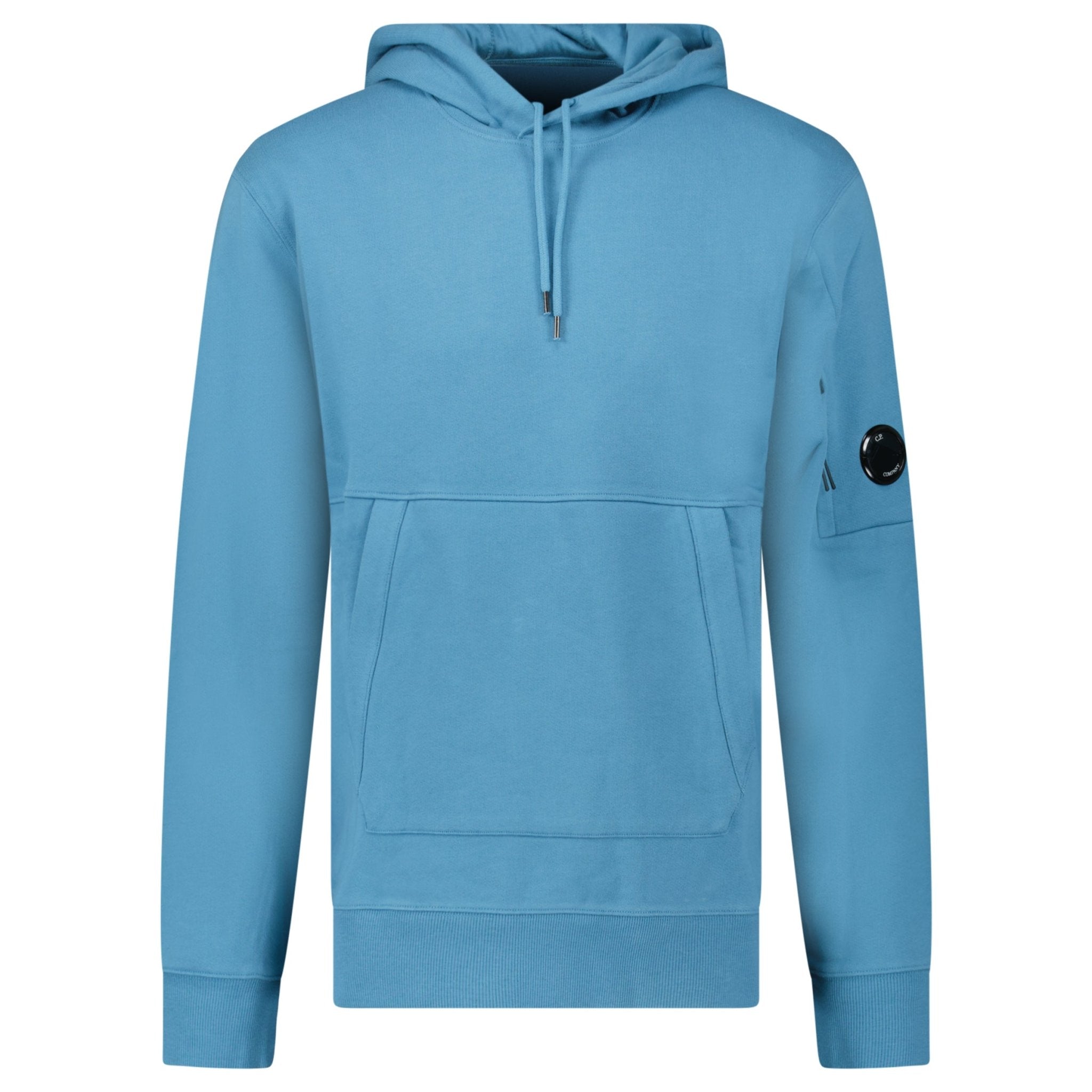 CP Company Diagonal Raised Fleece Hooded Lens Sweatshirt in Aegean Blue
