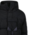 CP Company Eco-Chrome R Mixed Hooded Down Jacket in Black