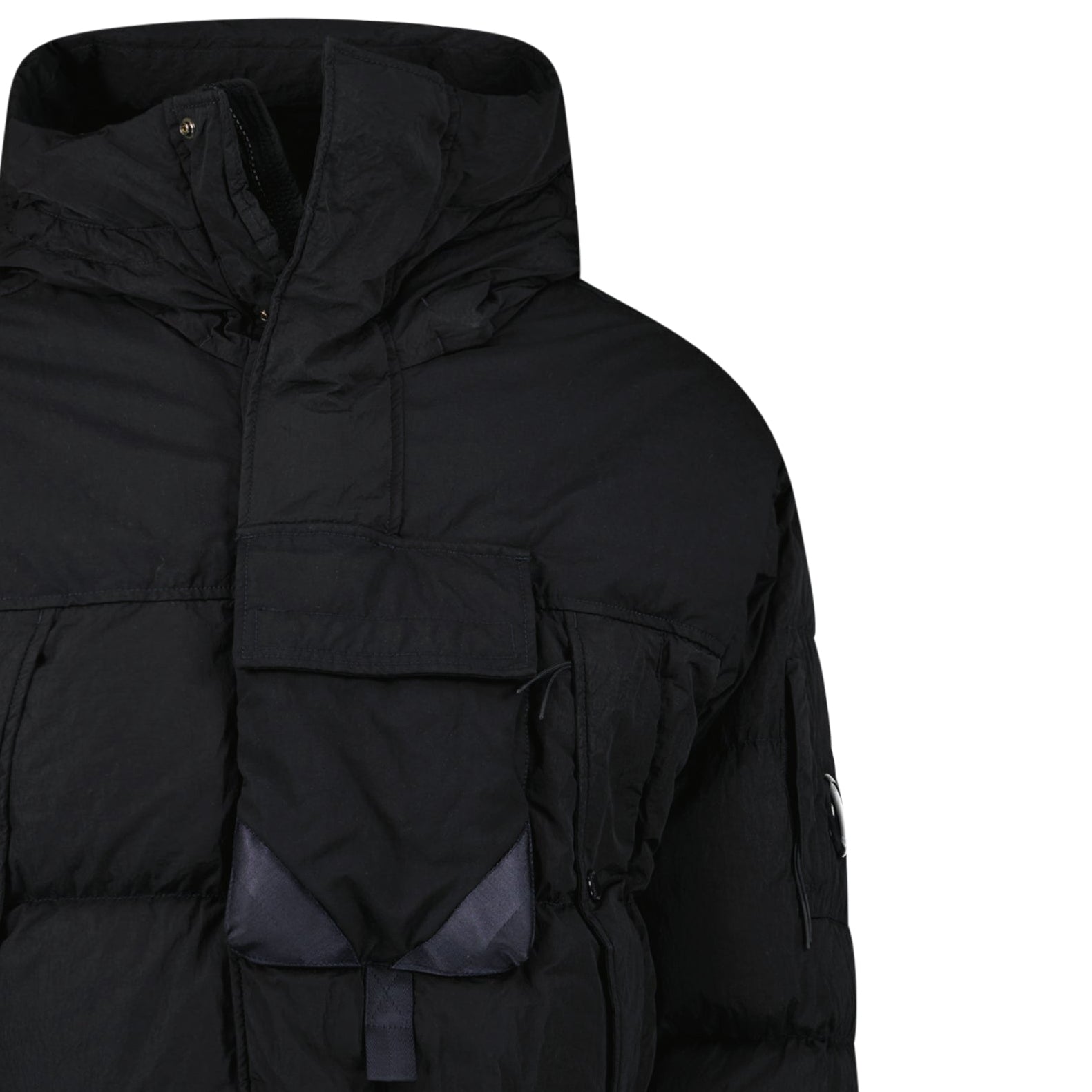 CP Company Eco-Chrome R Mixed Hooded Down Jacket in Black