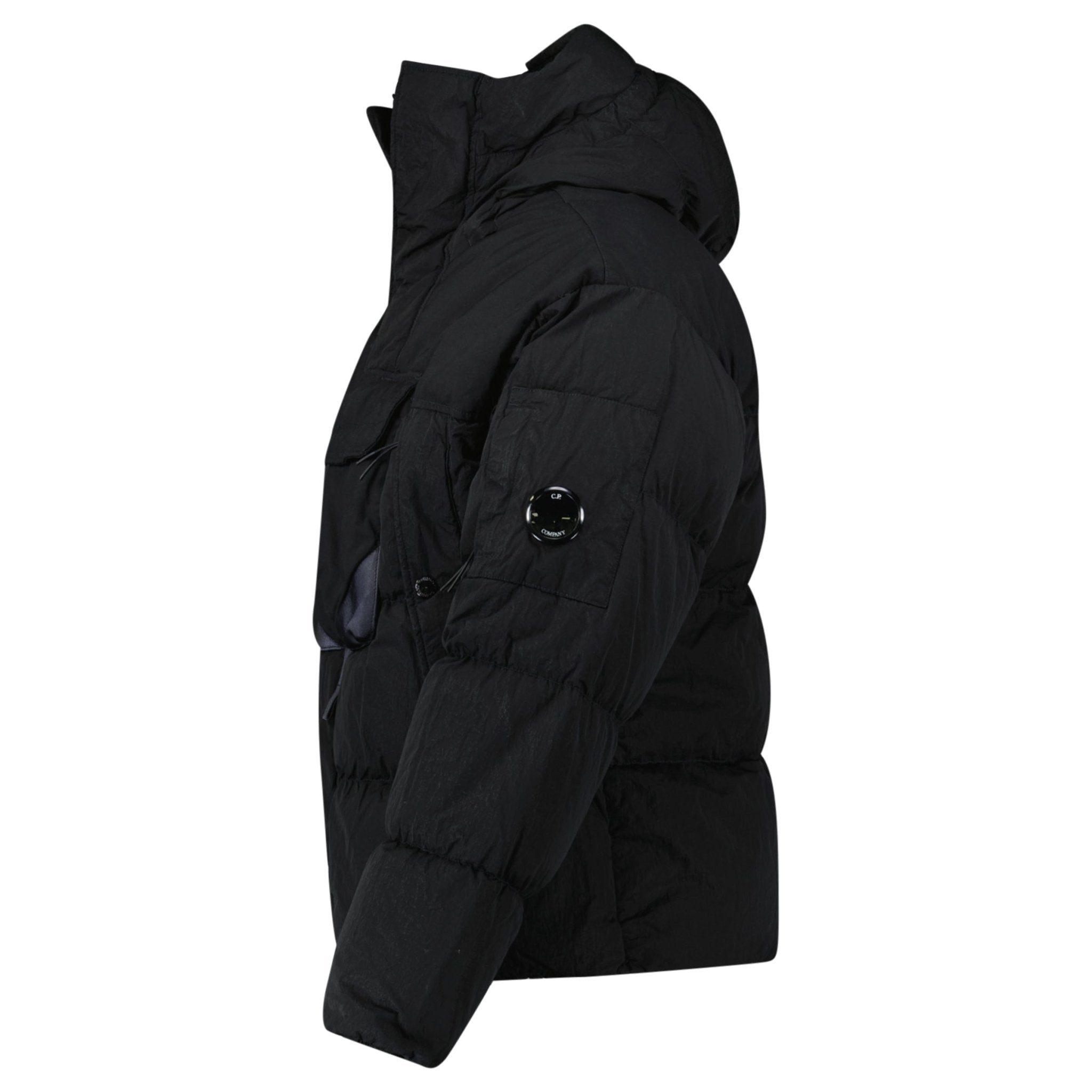 CP Company Eco-Chrome R Mixed Hooded Down Jacket in Black