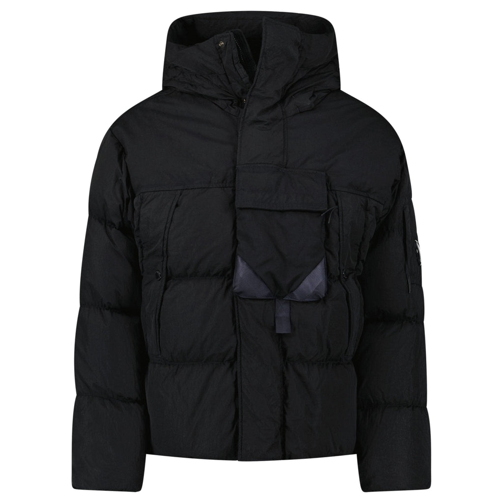 CP Company Eco-Chrome R Mixed Hooded Down Jacket in Black
