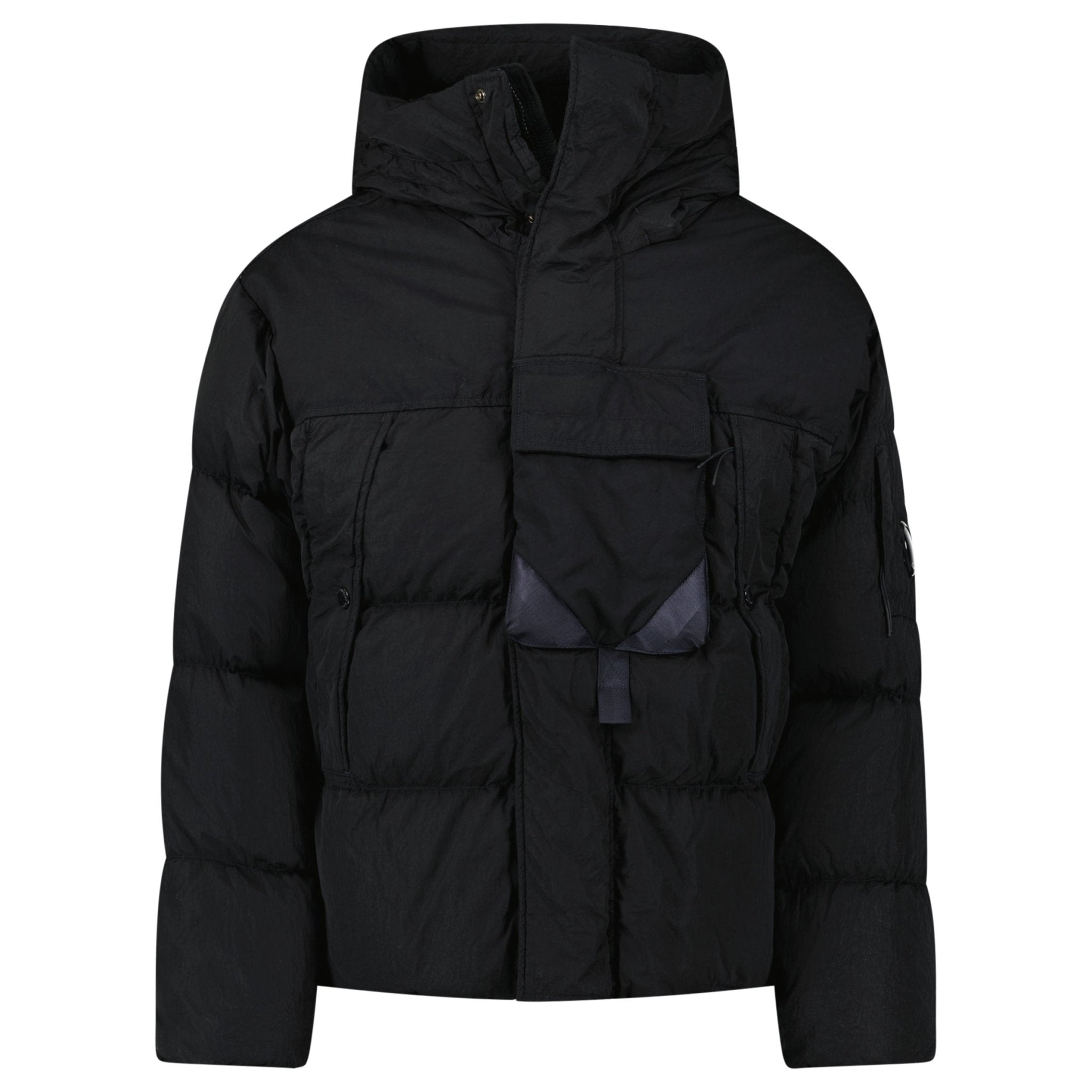 CP Company Eco-Chrome R Mixed Hooded Down Jacket in Black