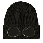 CP Company Goggle Beanie Hat in Extra Fine Merino Wool Black