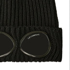 CP Company Goggle Beanie Hat in Extra Fine Merino Wool Black