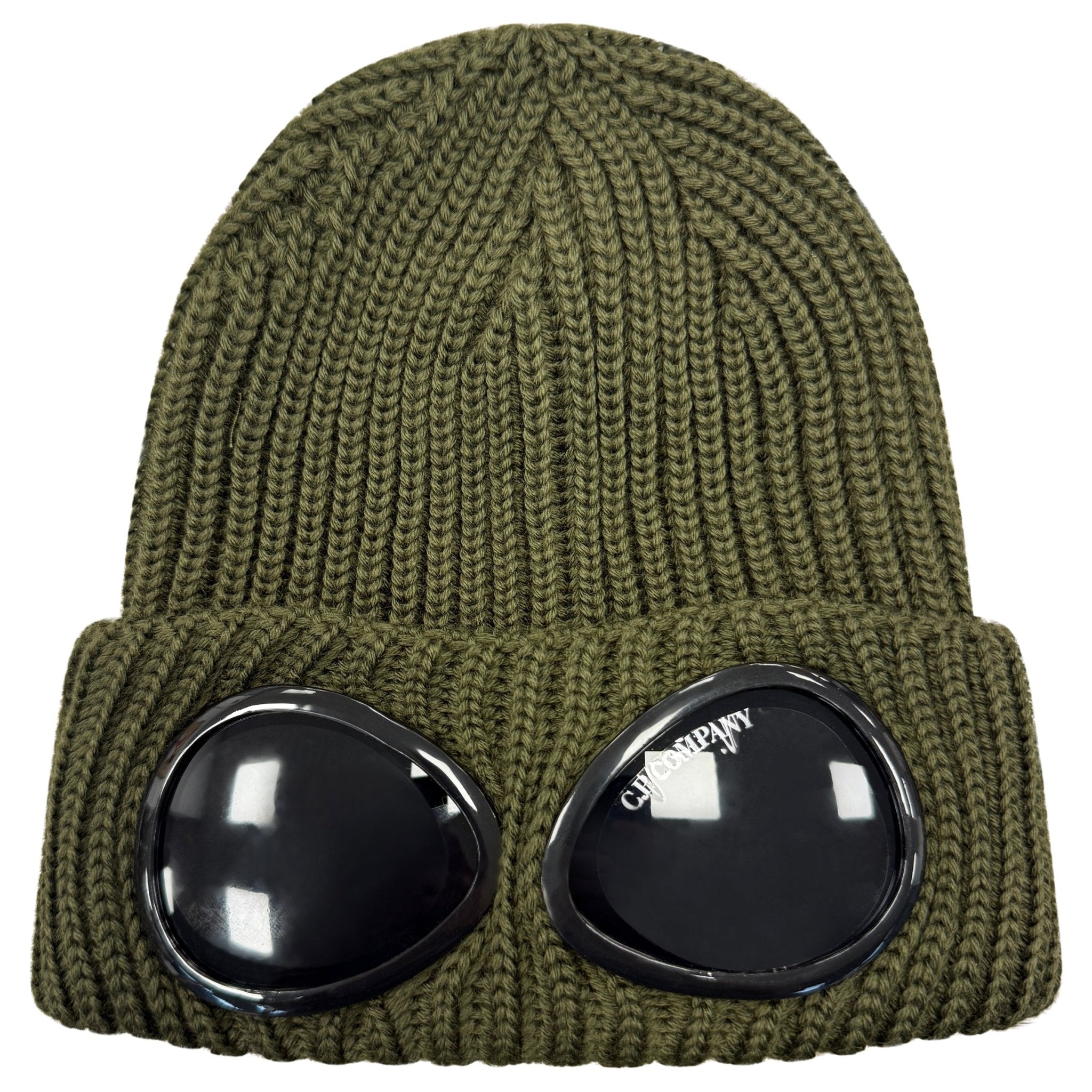 CP Company Goggle Beanie Hat in Extra Fine Merino Wool Ivy Green