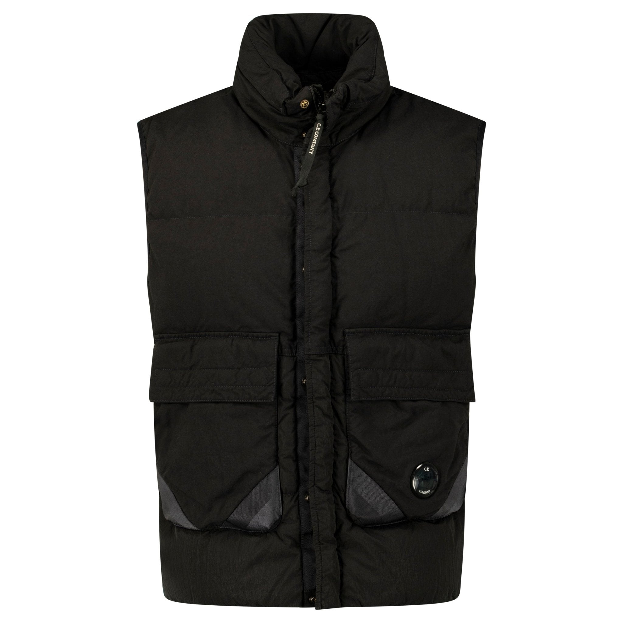 CP Company Lens Garment Dyed ECO-Chrome R Gilet in Black