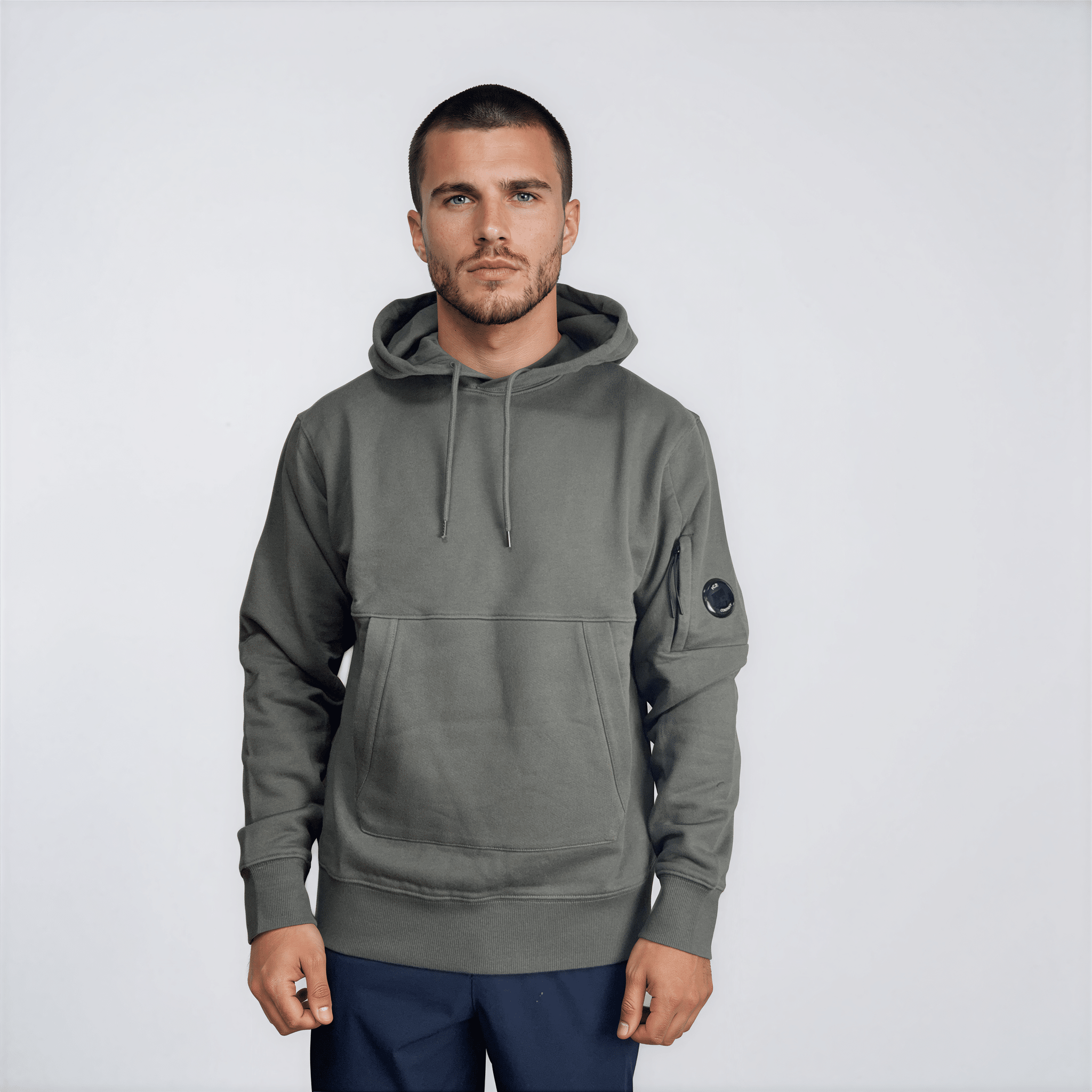 CP Company Diagonal Raised Fleece Hooded Lens Sweatshirt in Gunmetal Grey