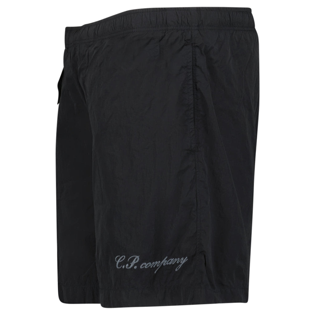 CP Company Eco-Chrome R Logo Embroidery Swim Shorts in Black