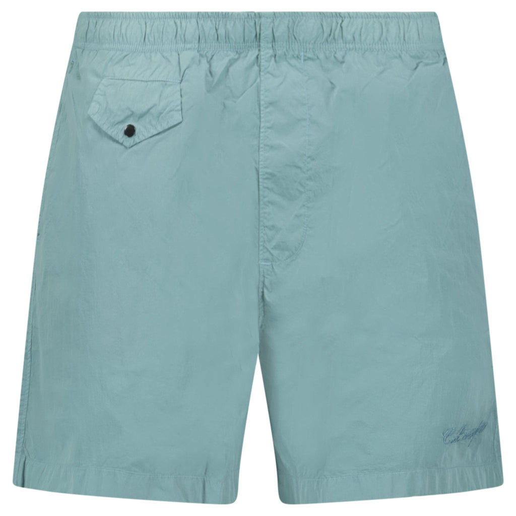 CP Company Eco-Chrome R Logo Embroidery Swim Shorts in Silver Blue