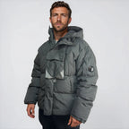 CP Company Eco-Chrome R Mixed Hooded Down Jacket in Dark Shadow