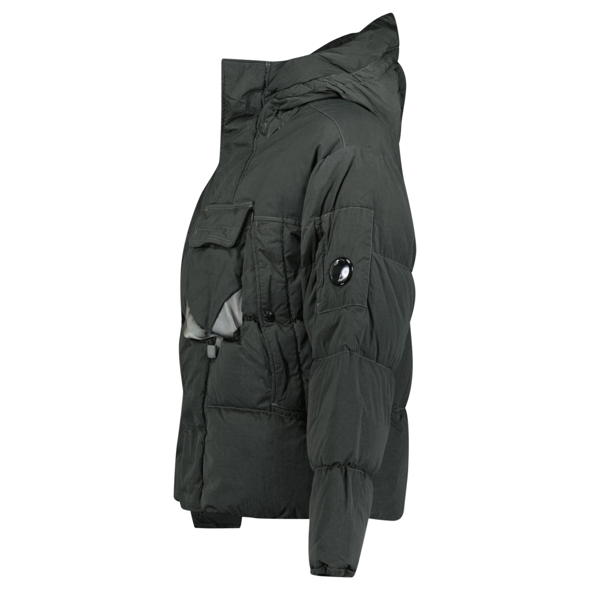 CP Company Eco-Chrome R Mixed Hooded Down Jacket in Dark Shadow