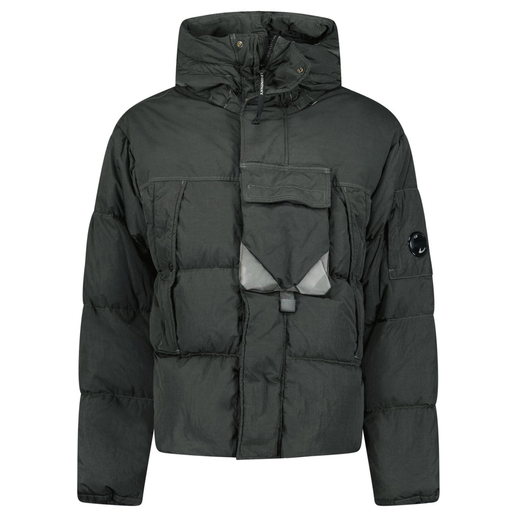 CP Company Eco-Chrome R Mixed Hooded Down Jacket in Dark Shadow