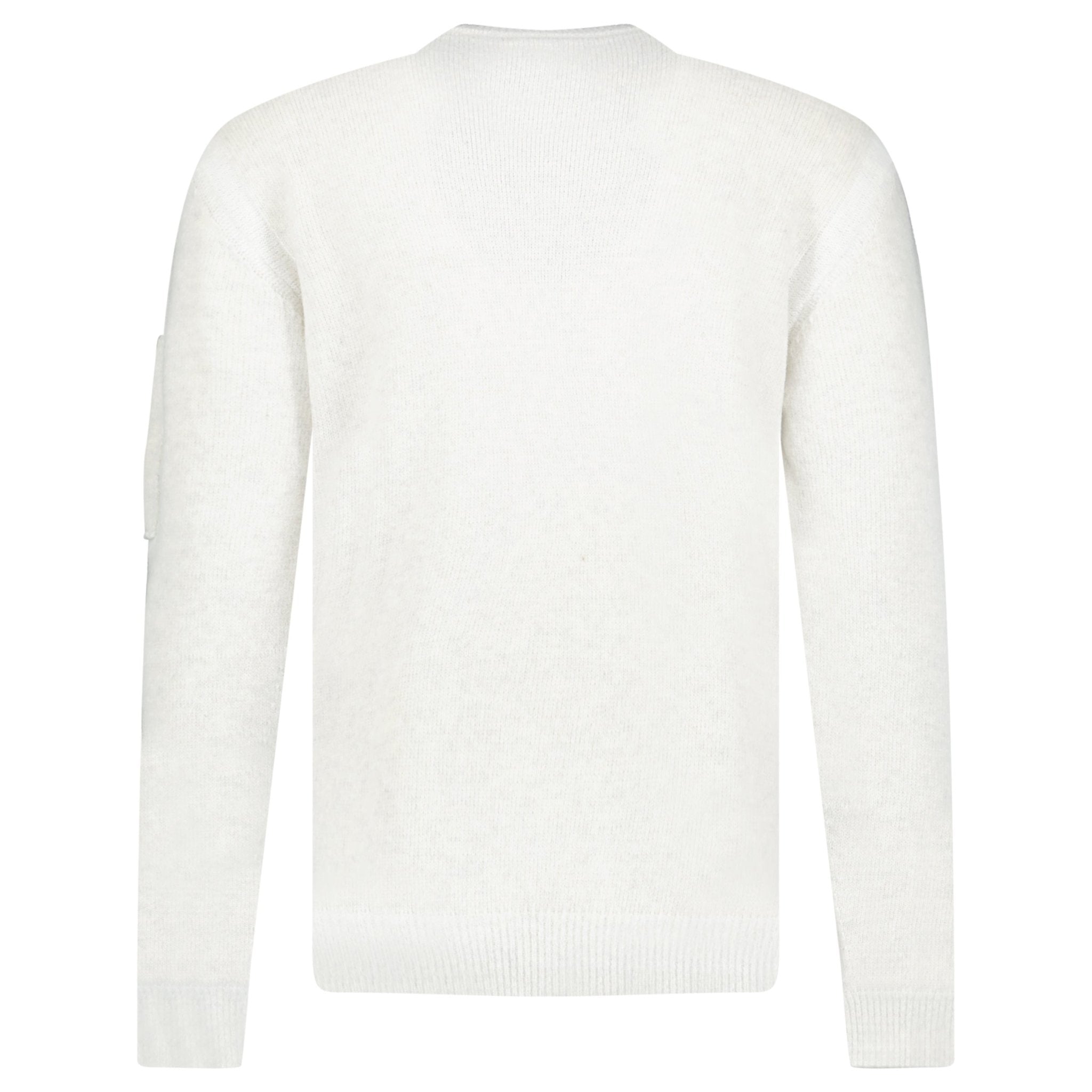 CP Company Fleece Knit Crewneck Vanisé Lens Knit Jumper White Melange