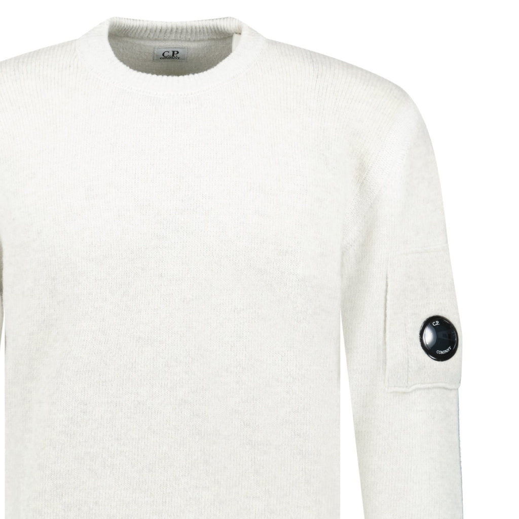 CP Company Fleece Knit Crewneck Vanisé Lens Knit Jumper White Melange
