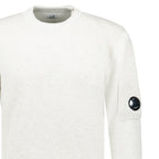 CP Company Fleece Knit Crewneck Vanisé Lens Knit Jumper White Melange
