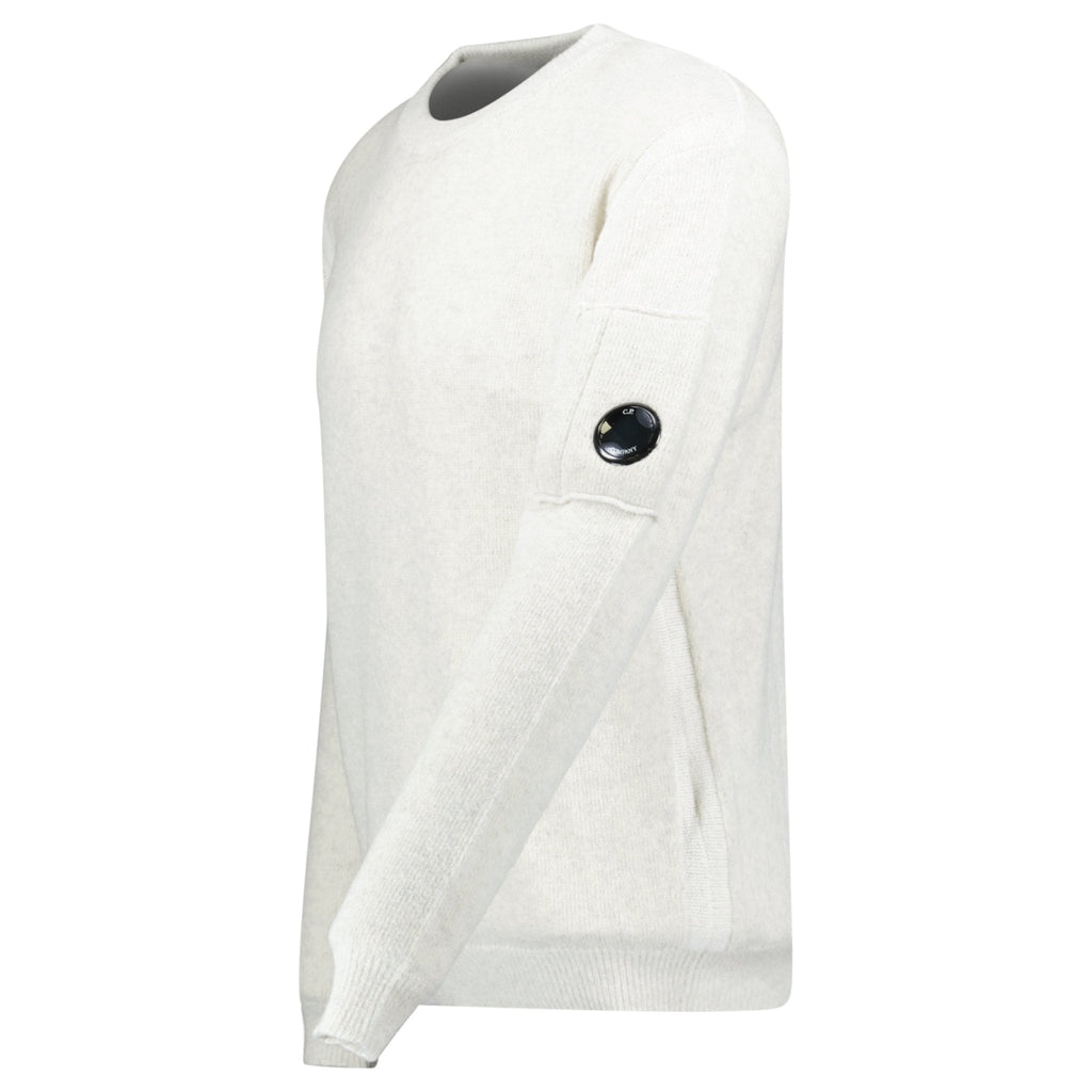 CP Company Fleece Knit Crewneck Vanisé Lens Knit Jumper White Melange