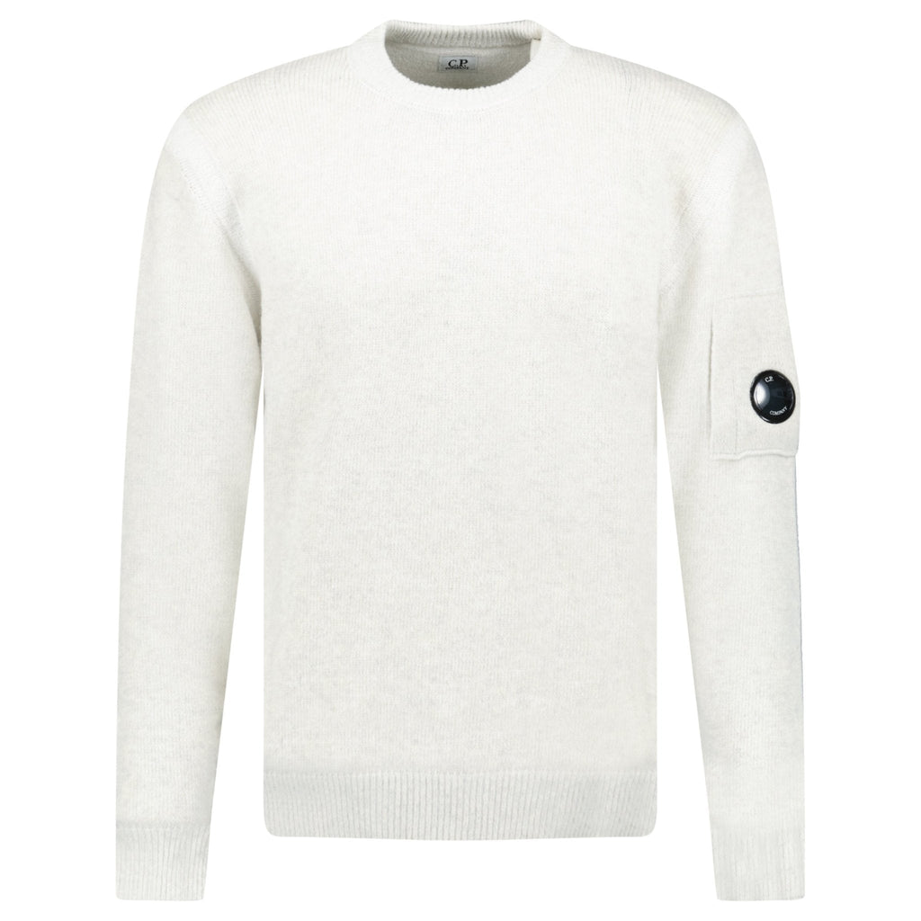 CP Company Fleece Knit Crewneck Vanisé Lens Knit Jumper White Melange