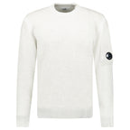 CP Company Fleece Knit Crewneck Vanisé Lens Knit Jumper White Melange