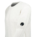CP Company Fleece Knit Crewneck Vanisé Lens Knit Jumper White Melange