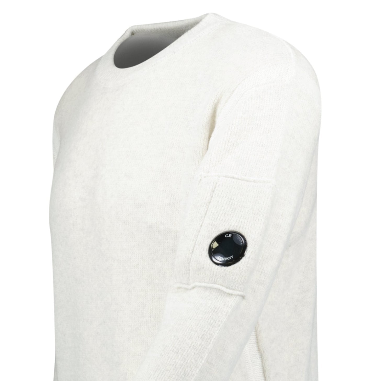 CP Company Fleece Knit Crewneck Vanisé Lens Knit Jumper White Melange