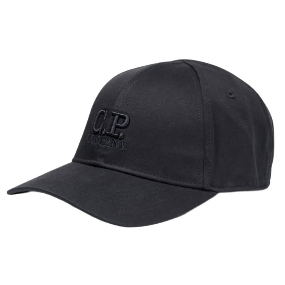 CP Company Gabardine Logo Cap in Black