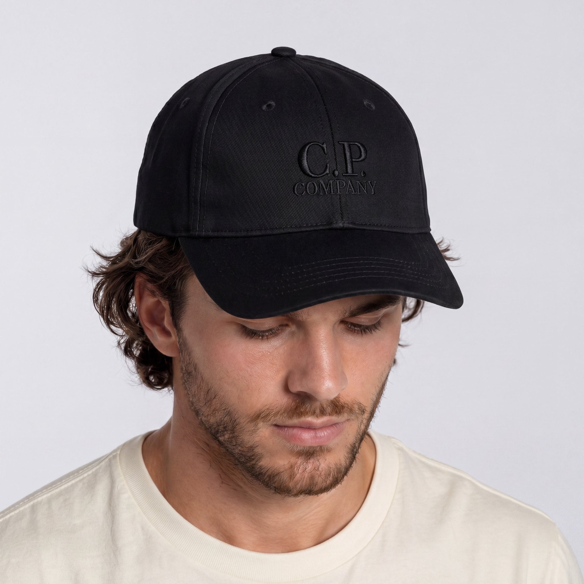 CP Company Gabardine Logo Cap in Black