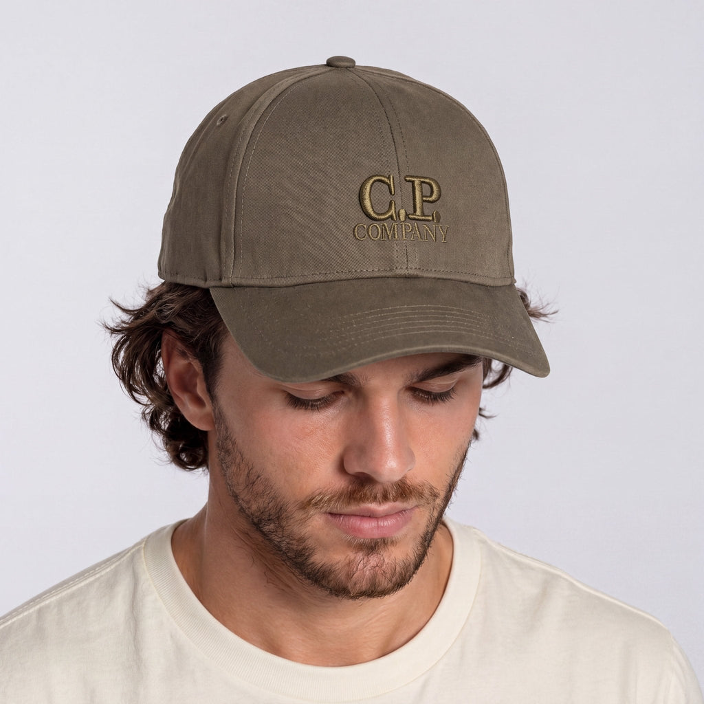 CP Company Gabardine Logo Cap in Ivy Green